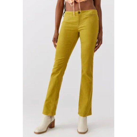 Urban Outfitters BDG Elodie Corduroy Flare Pant in Green Low Rise Pockets Sz 29 - Picture 1 of 16
